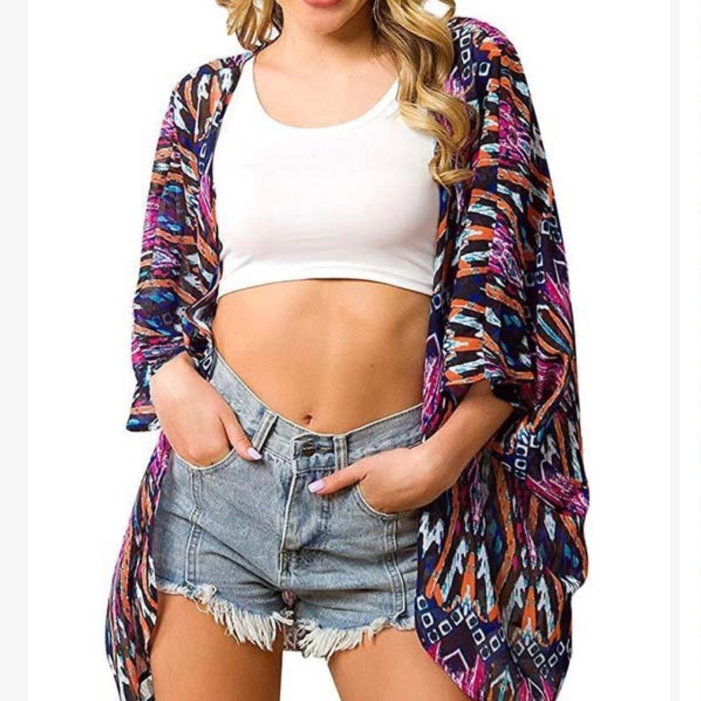Haute Edition- black & pink abstract sheer kimono